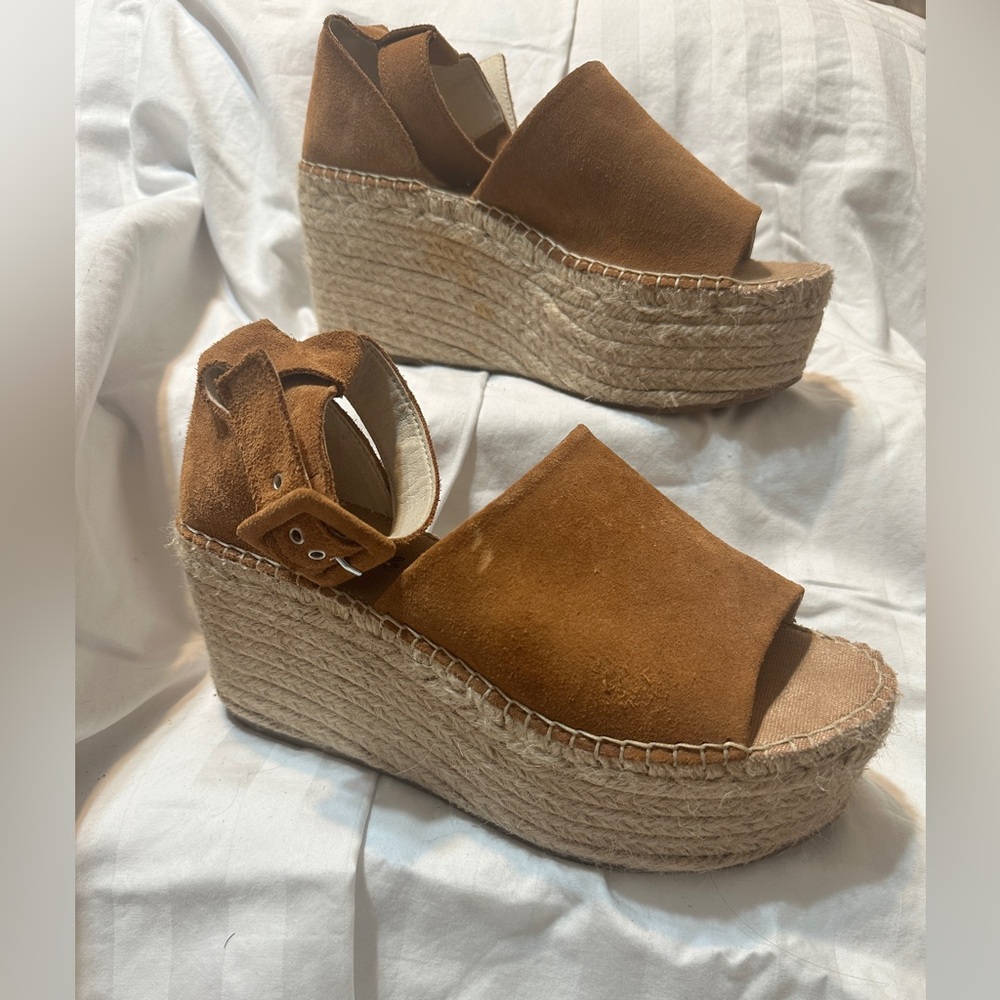 FREE PEOPLE Brown Suede Espadrille Wedge Sandals